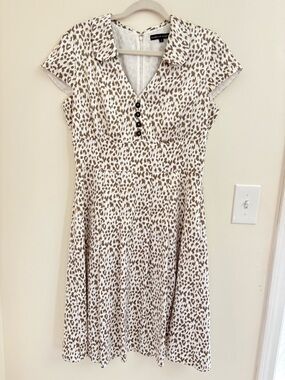 Anne Klein Cream and Brown Leopard-Print Midi Dress